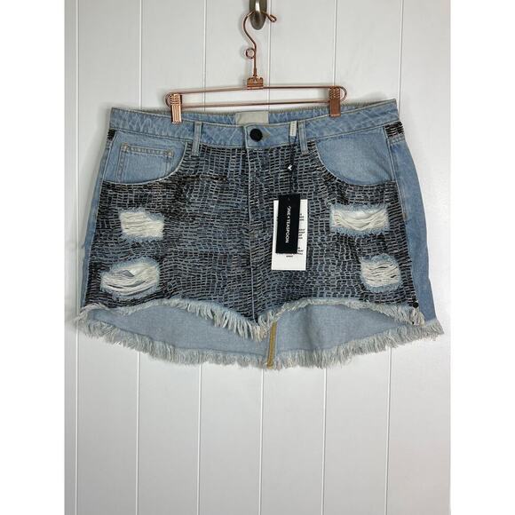 NWT One Teaspoon Railed Sequin Junkyard Low Waist Denim Skirt Size 34 - Picture 5 of 11